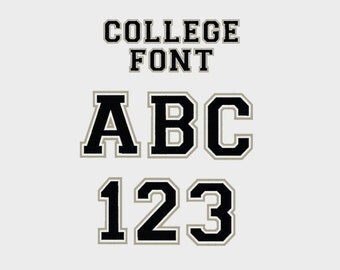 College Outline Embroidery Machine Font, 1/2", 3/4", 1", 2", 3" & 4" sizes (upper case and numbers) - INSTANT DOWNLOAD - Item #1002