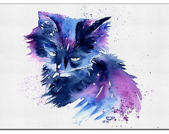 Cat Print of "Kitty" 5" x 7" from original handmade watercolour. IKEA Ribba, ready to frame
