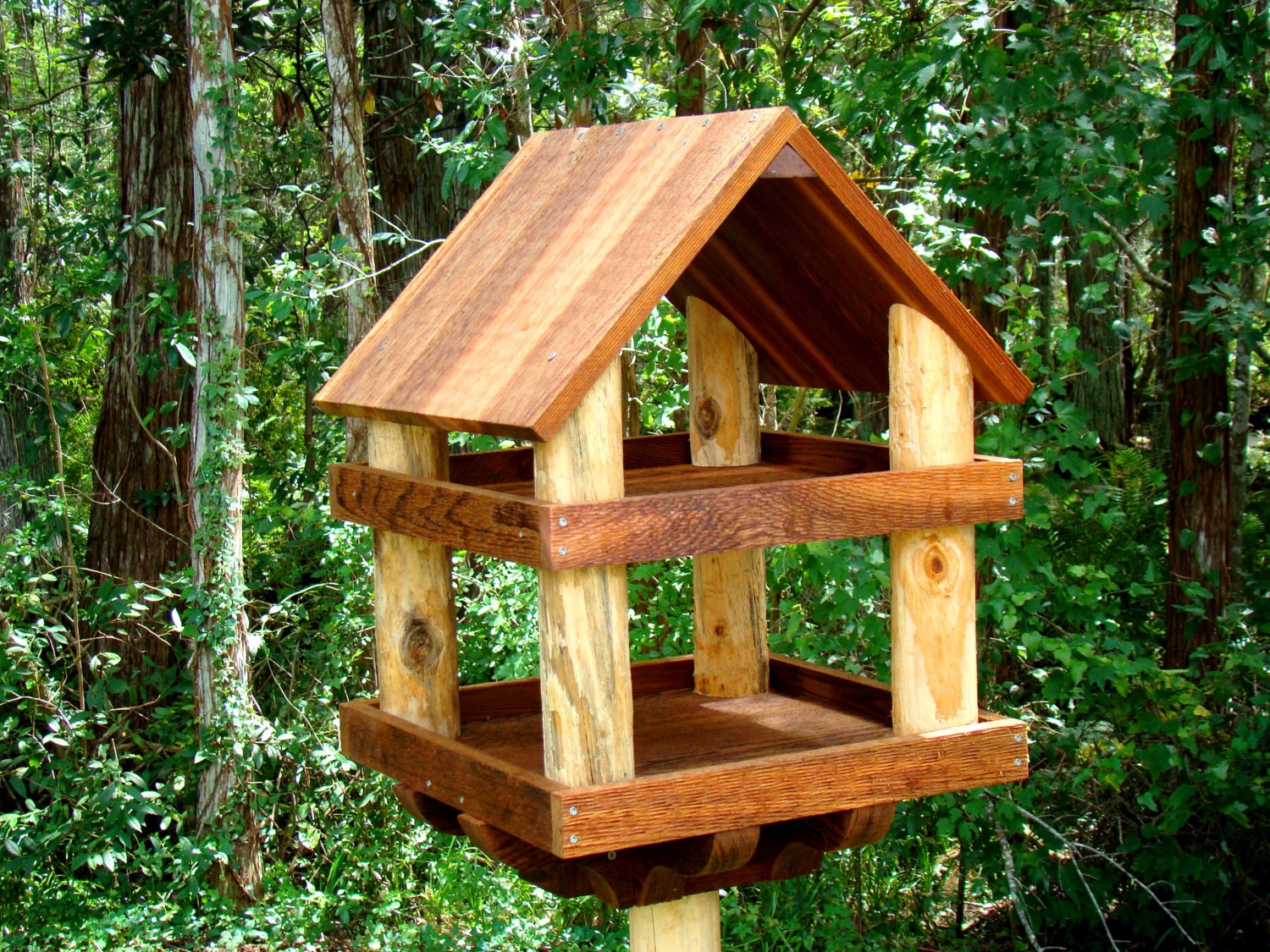 Large wooden bird feeder platform style