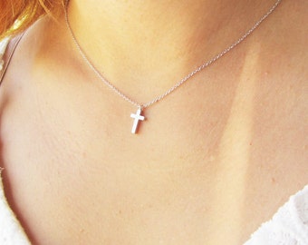 Silver cross necklace/mini cross necklace/cross necklace/religious necklace/silver charm necklace