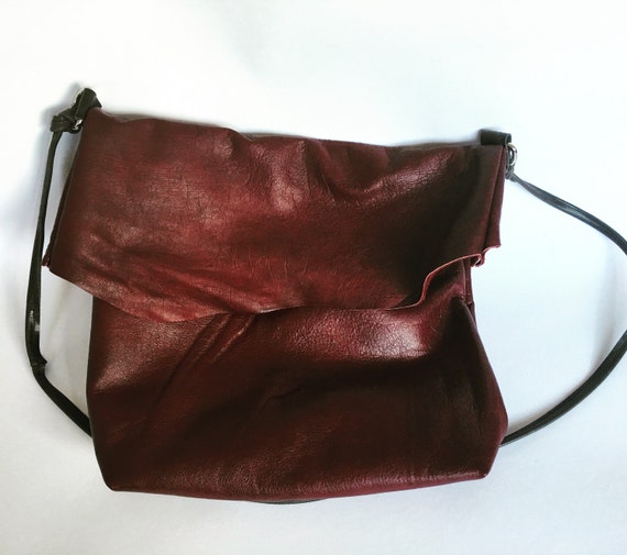 Red Leather Fold Over Bag by offyourtrolley on Etsy