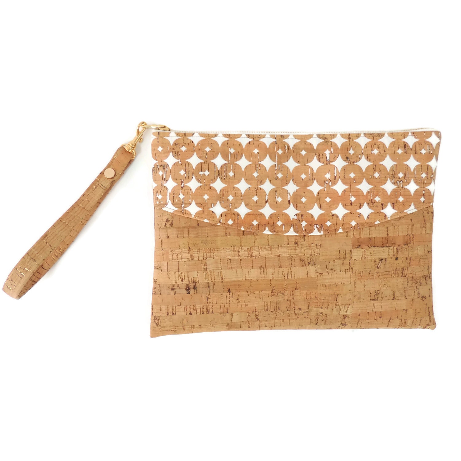 Cork Clutch Bag Vegan Wristlet Cork Zip Top Purse Small Tan