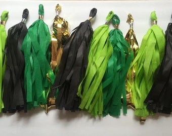 Minecraft Party Decoration : Tissue Paper Tassel Garland Metallic Gold Forest Green Apple Green Black, Tassel Garland, Tassels Garland Green