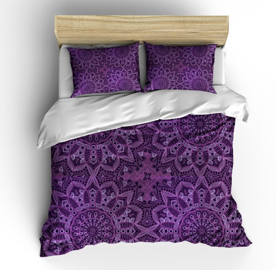 Purple Boho Bedding Duvet Set Mandala Bandanna by FolkandFunky