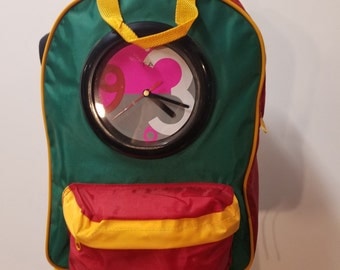 Back Pack Vintage Retro 90s Color block #badass Clock Backpack - Flava Falve - 90s Hip Hop Back packs