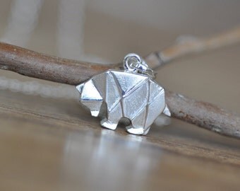 Origami Bear Necklace in Sterling Silver 925, Silver Bear, Silver Polar Bear, Origami Animal Jewelry, Origami Jewelry, Jamber Jewels 925