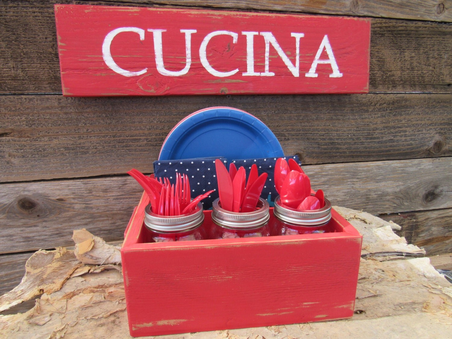 Paper Plate Holder Napkin Silverware Caddy Box Utensil and