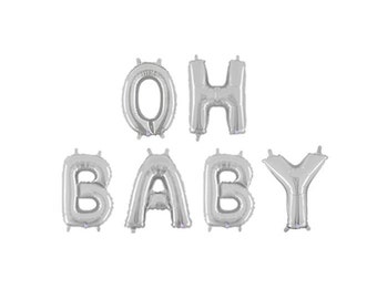 Oh Baby Letter Balloons, Oh Baby Silver Banner, Silver Gender Reveal Balloons, Silver Baby Shower Letter Balloons, Silver Letter Balloons