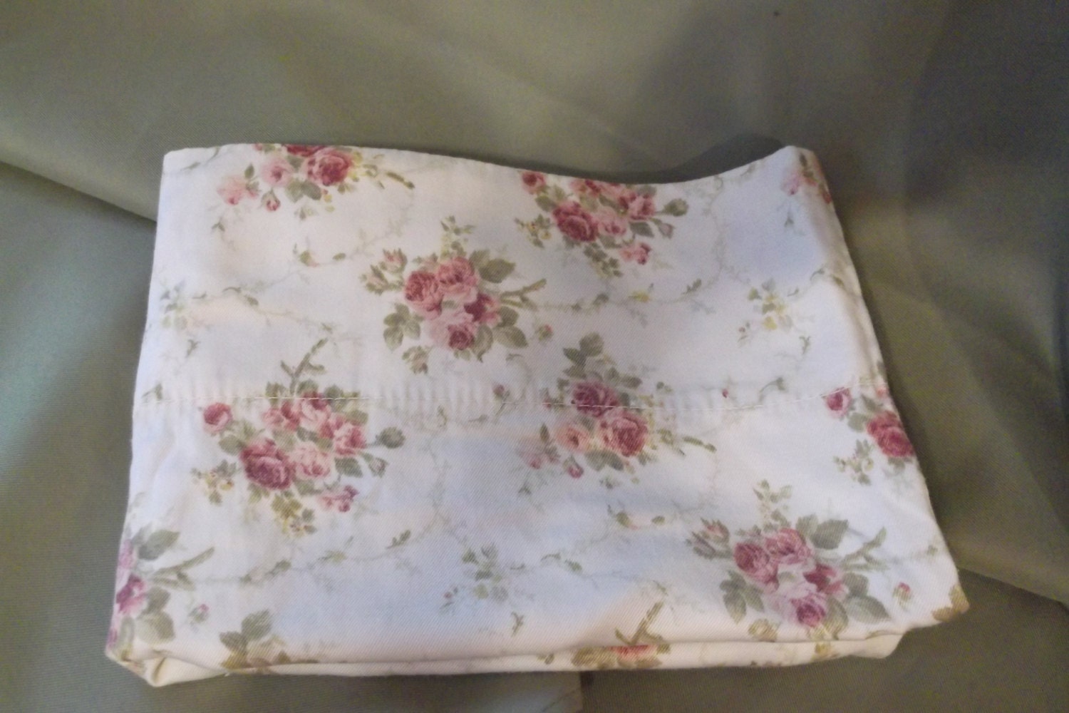 Pillowcases TWO standard size sateen shabby chic roses