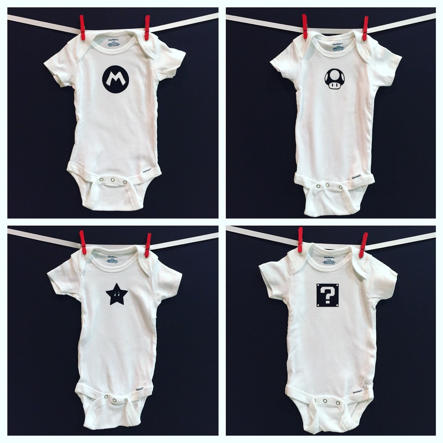 Super Mario video game series baby onesies set of 4