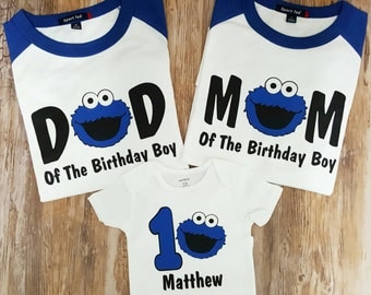 Set of 3 Family Cookie Monster Birthday Shirt Family Set 1st, 2nd , 3rd Birthday- Vinyl Design