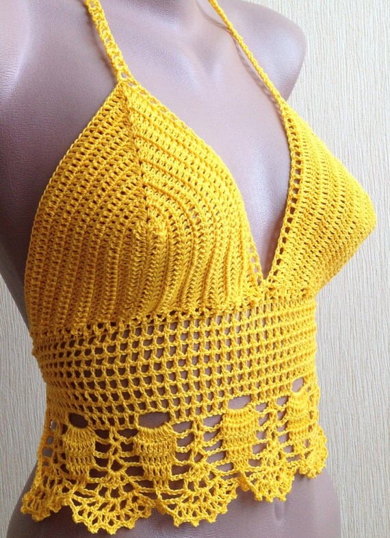 Crochet halter tops/ Yellow crochet top/ Festival by ElenaVorobey