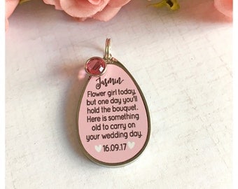 Flower girl/Bridesmaid charm with Swarovski crystal - personalised bouquet charm keepsake