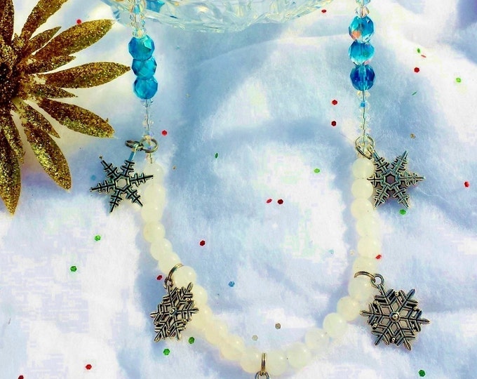 Snowflake Necklace ~ Snowy Gemstones, Sparkly Crystals and Silver Charms ~ Perfect for Ice Skating Gift, Winter Themed Wedding, New Year Eve