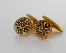 Boutons De Manchette Vintage Art Nouveau - Tête Femme, Plaqué Or, Très Rares (réf. C166)