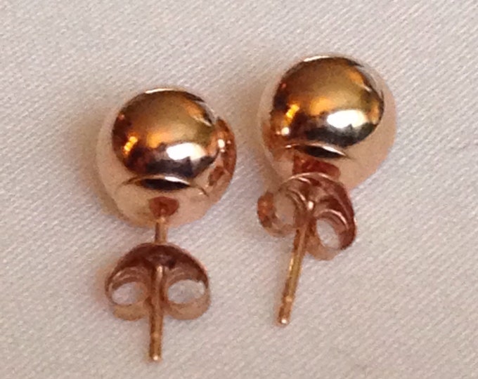 Storewide 25% Off SALE Vintage 14k Rose Gold Pearl Studded Designer Pierced Earrings Featuring Elegant Glossy Finish