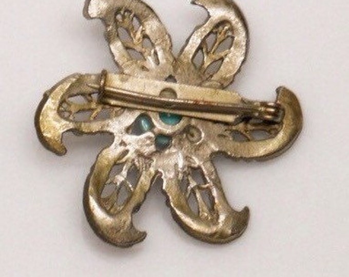 Storewide 25% Off SALE Beautiful Vintage Silver Tone Southwestern Faux Turquoise Designer Cocktail Brooch Featuring Native Pinwheel Inspired