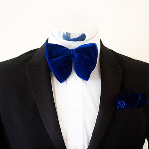 Oversized Mens Royal Blue Velvet Bow Tie wedding rich by ShopFRF