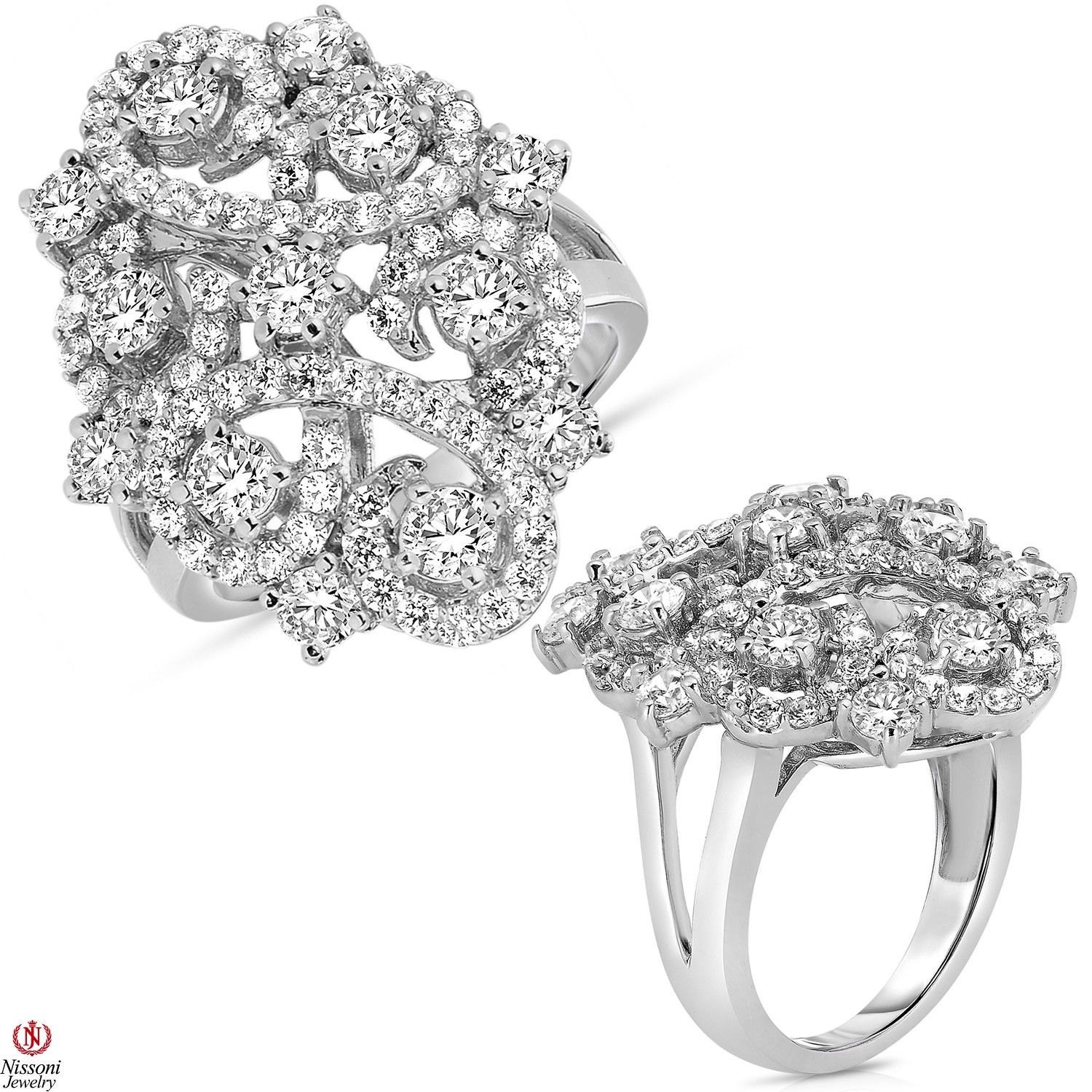 Ladies 2 1/2CT Diamond Cluster Fashion Ring 14K White Gold