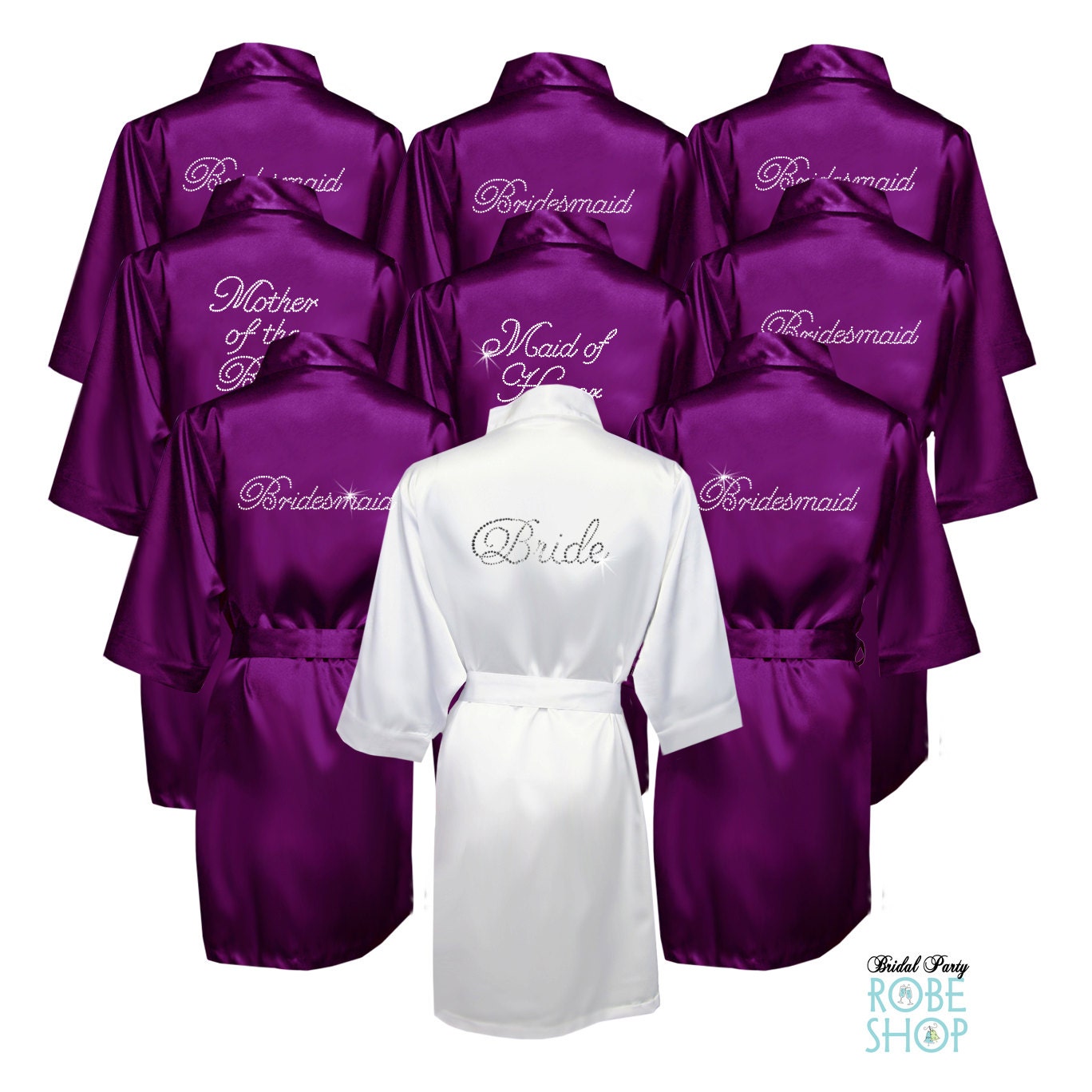 Set Of 9 Rhinestone Satin Robes Bridesmaid Robes Bridal 1195