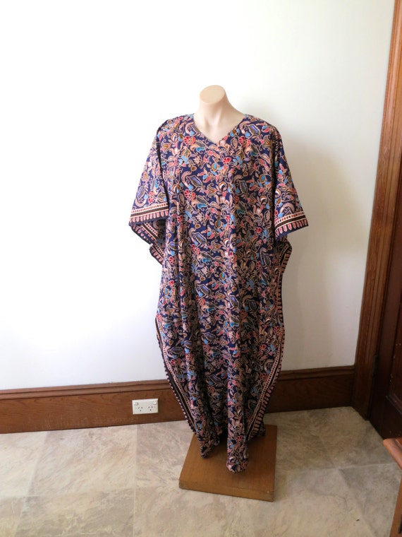 90s batik cotton kaftan dress moo moo dress by extraextrashop