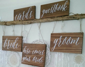 5 x Wooden hand painted wedding signs. Page boy / bride / groom sign.