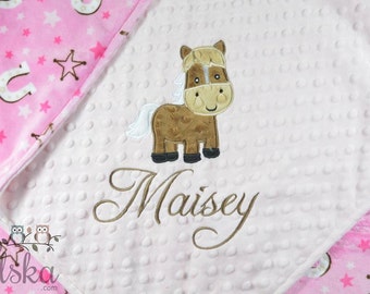 Personalized Baby Blanket, Minky Blanket, Personalized Horse Blanket, Cowgirl Blanket, Horse Blanket, Choose your colors, Choose your size.