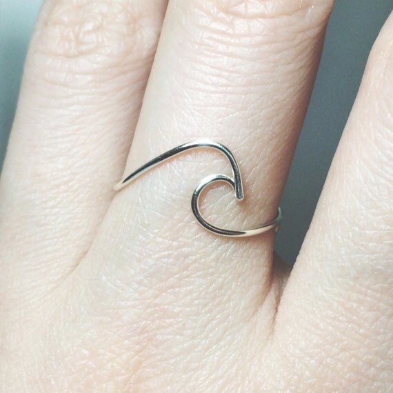 wave ring sterling silver gold by BeadsLearnToRock on Etsy