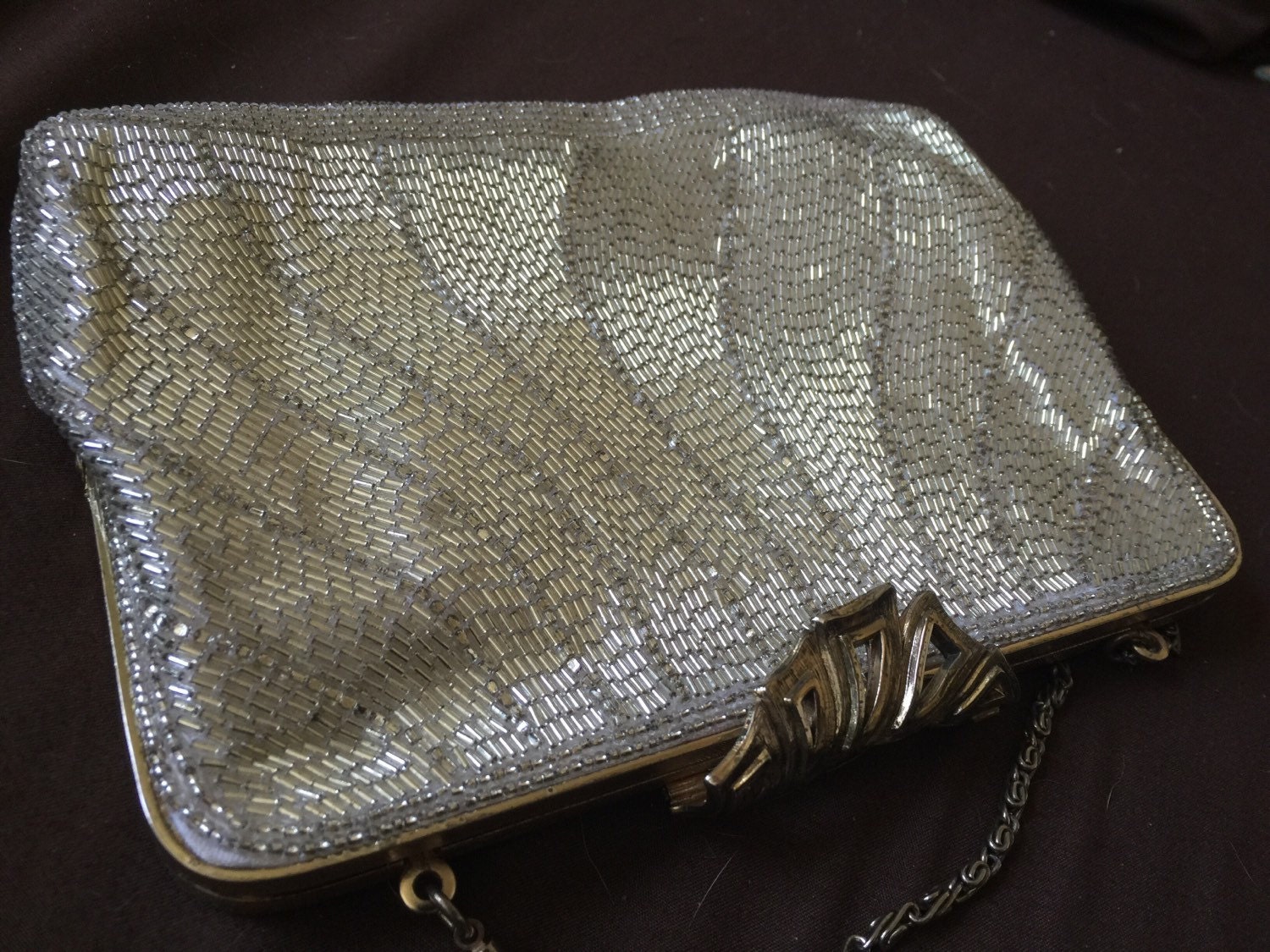 Vintage Silver Beaded Evening Bag