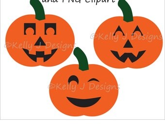 Pumpkin Faces DXF Cut File and PNG Clip Art, Jack-o-Lantern DXF Cut Files and Clipart
