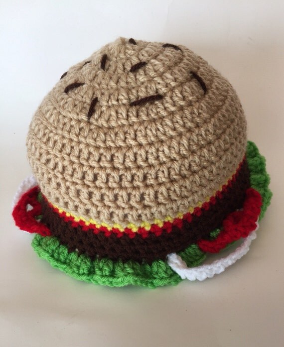 Crochet Burger Beanie Hamburger Hat Crochet by FiveLittleStiches