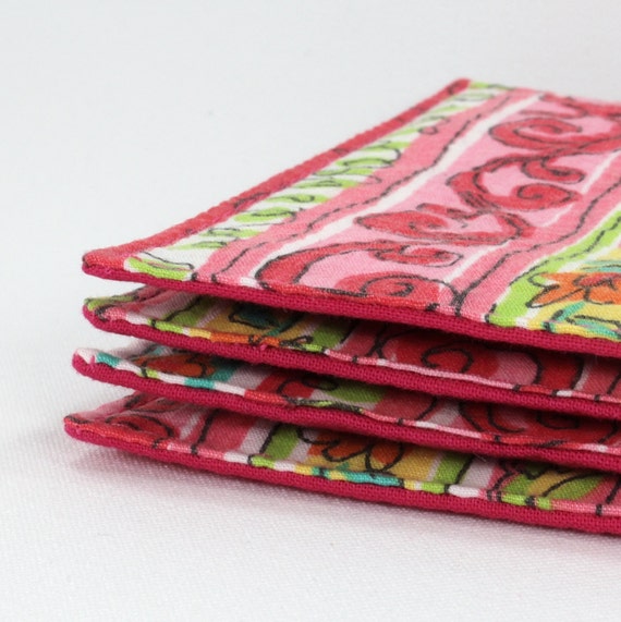 Pink coasters striped fabric coasters cute floral coasters