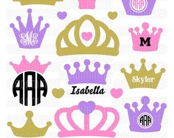 Princess Crown SVG Cut Files - Monogram Frames for Vinyl Cutters, Screen Printing, Silhouette, Die Cut Machines, & More
