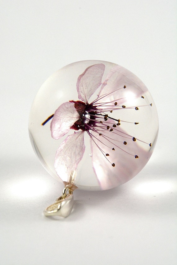 Pink Cherry Flower Pendant Pink Resin Pendant Real Flower