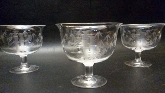 4 Vintage 1950s Noritake Sasaki Crystal Etched Bamboo Pattern