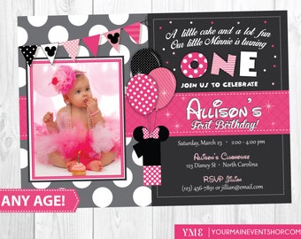 Minnie Mouse Birthday Invitation, Minnie Mouse Inspired Invitation, Minnie Mouse Birthday Party, Minnie First Birthday Party