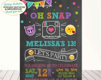 Emoji Birthday Invitation Instagram Birthday Invitation Glam Instagram Party Neon Emoji Party Neon Chalkboard Oh Snap Instagram Party