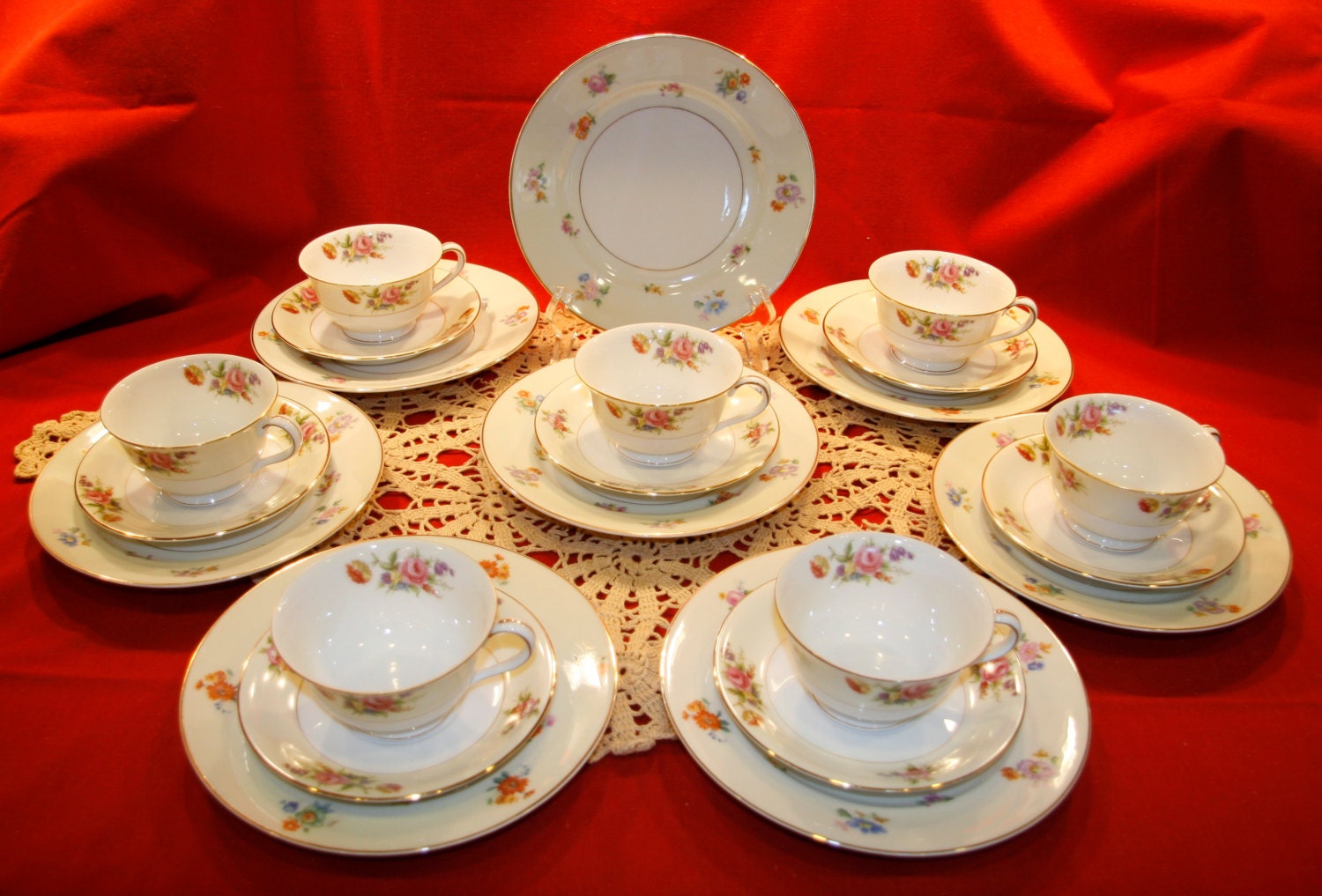 VINTAGE China Luncheon Set Noritake Japan and Germany Chateau Patterns Mixed Cups Saucers