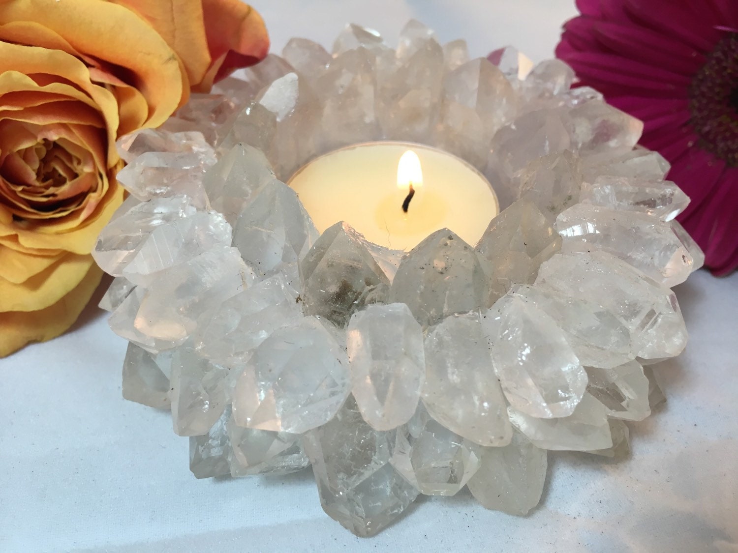raw quartz cluster candle holder quartz candle holder