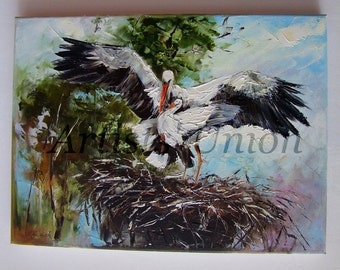 ANCIENNE PEINTURE HUILE Sur Toile Oiseaux De Couleur Signe French Antique EUR 20,00 - FR