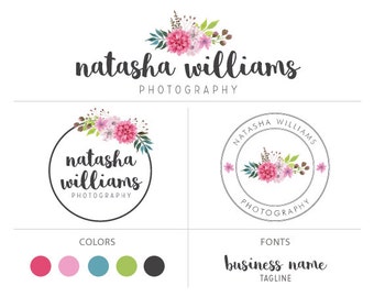 watercolor flower logo premade logo package floral logo custom logo design watermark branding package photographers logo marketing package