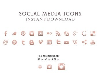 Rose Gold Social Media Icons & Buttons, Premade Social Media Icons, Blog Design, Website Icons, PNG - INSTANT DOWNLOAD