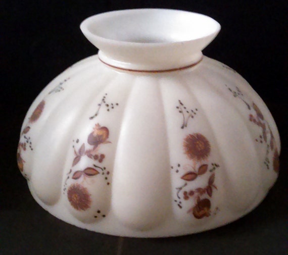 Vintage White Milk Glass Fluted Lamp Shade Hand Painted and