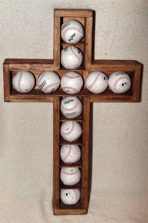 Wooden Cross Shadow Box Display Case Baseballs Wood Baseball