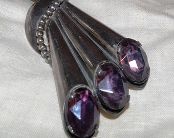 1960s NAPIER Silvertone and Amethyst Pipe Organ Brooch- Large and Beautiful Purple stones!