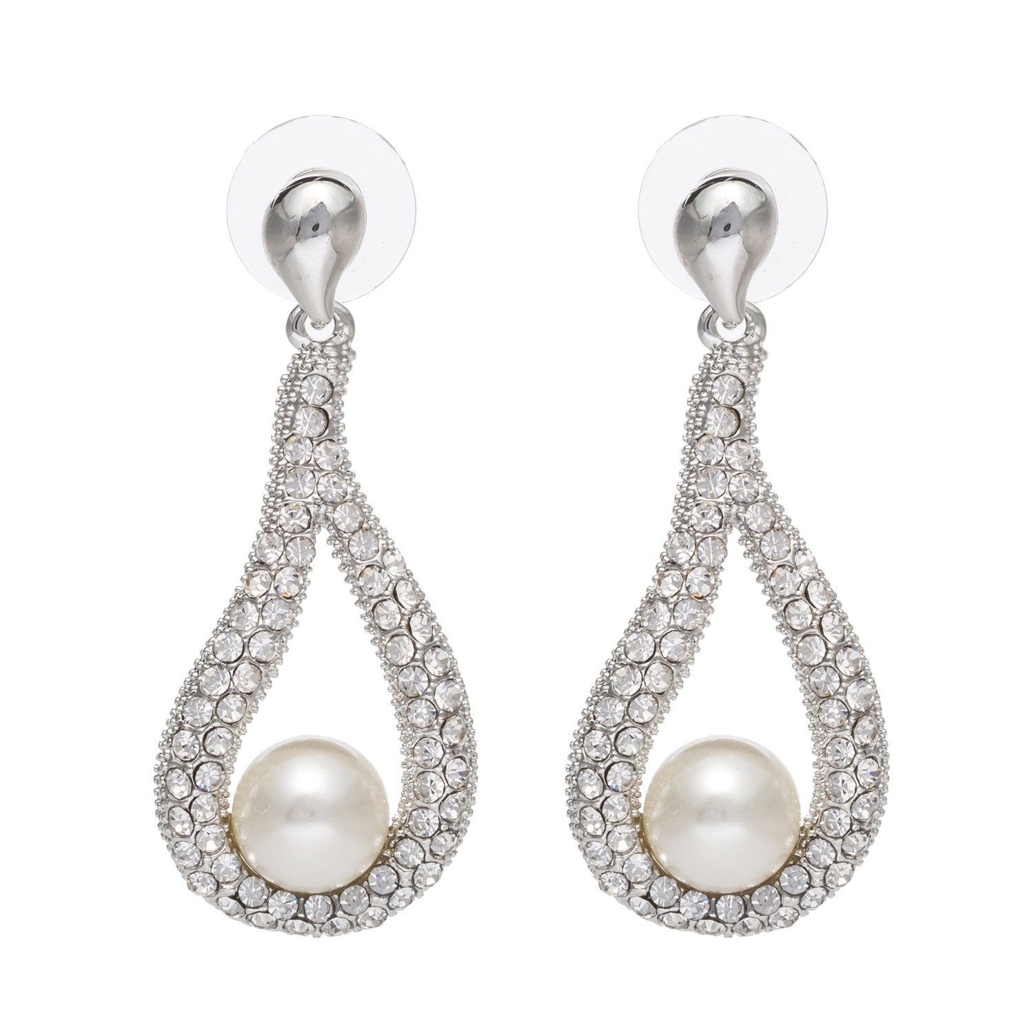 ISHOW HEH01366 Tear Drop shaped pearl dangle gold & silver