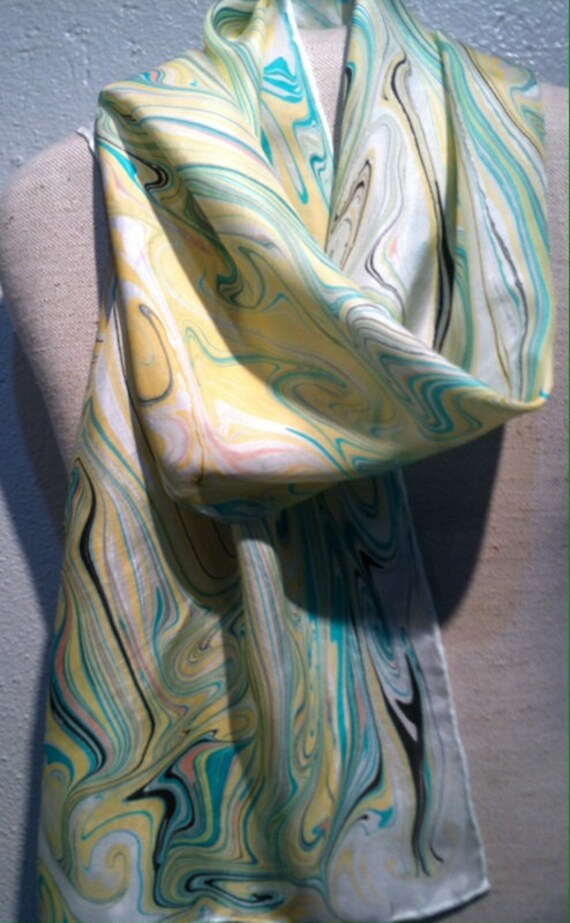 Marbling on silk scarf