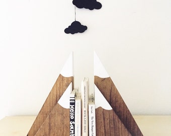 Stained Wood Mountain Bookends (large and small set), wooden mountains, children's bookends, mountain blocks, woodland nursery