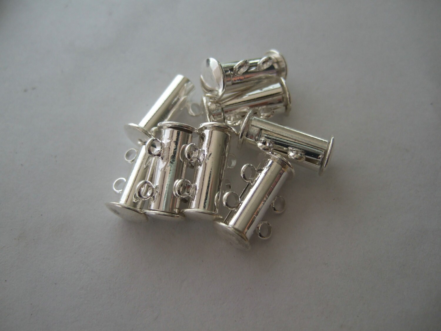 10 Sets Silver Plated 2Strands Slide Lock Clasps
