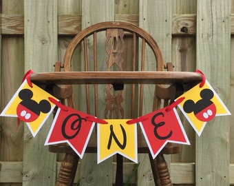 Mickey Mouse Highchair Banner Mickey Cake Smash Banner One First Birthday Mickey Banner Baby Boy 1st Birthday Red Yellow Banner Party Decor
